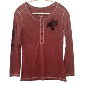 Disney Women's Maroon Long Sleeve Henley Magical Kingdom Stretchy Comfy Sz M